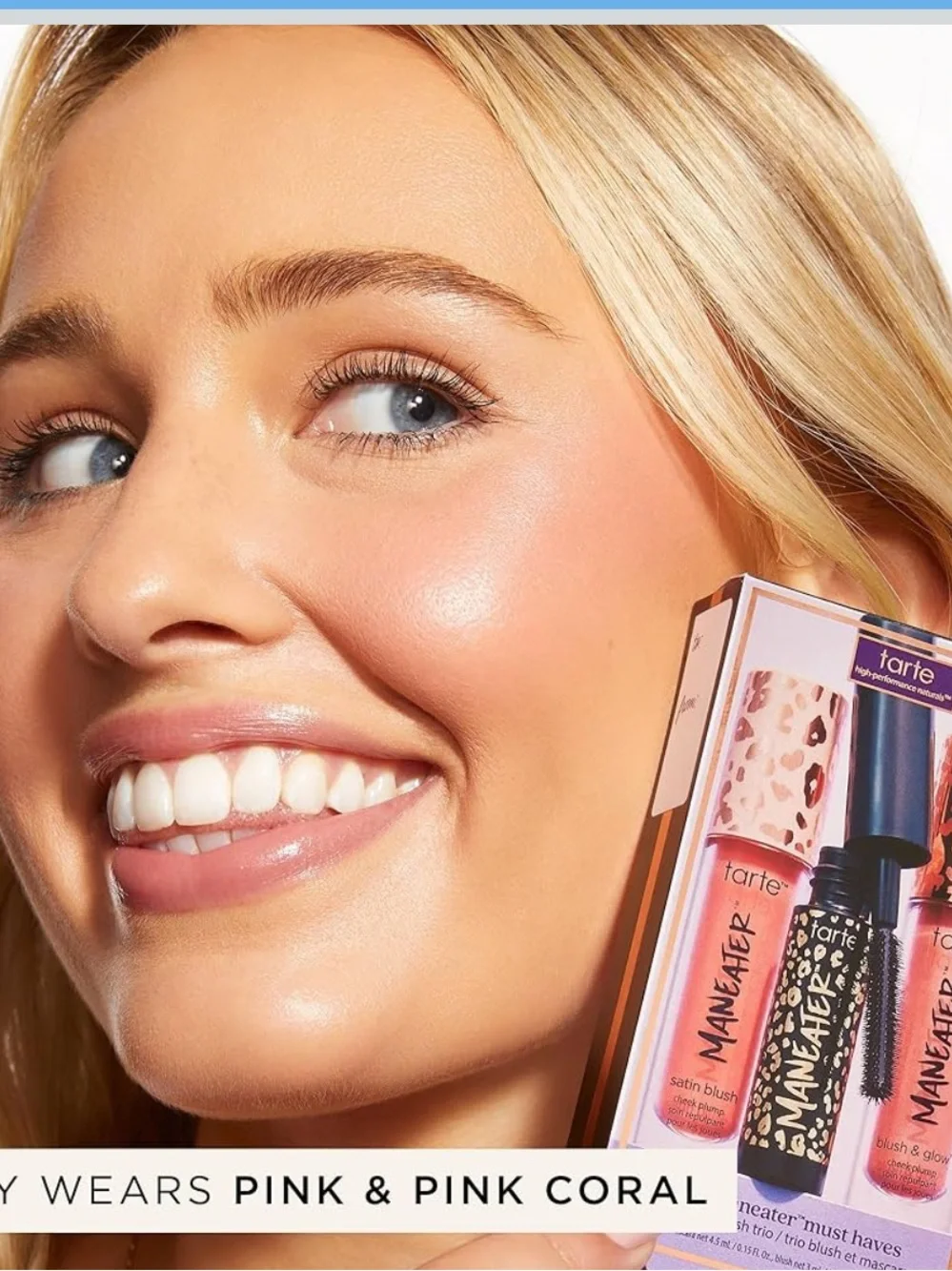 tarte Maneater Mascara with Cinnamon Satin Blush and Berry Blush and Glow